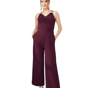 Women's V-Neck Sleeveless Wrap Regular Jumpsuit