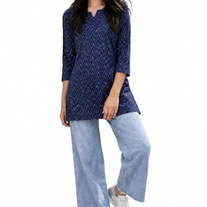 Short Kurti Top,Cotton Blend Casual Ethnic Kurta for Women ,Navy blue