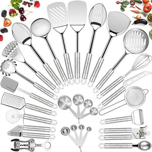 Stainless Steel Kitchen Utensil Set- Fungun 28 Pcs Cooking Utensils - Nonstick Kitchen Utensils Cookware Set with Spatula
