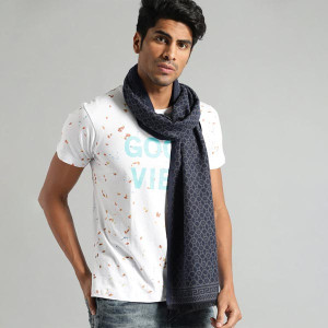 Unisex Navy Blue & Grey Self Design Scarf