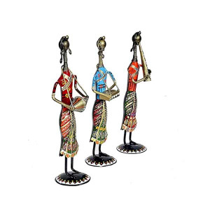 Metal Musician Lady Decorative Showpiece Set of 3 Best Gift Item Home Decor